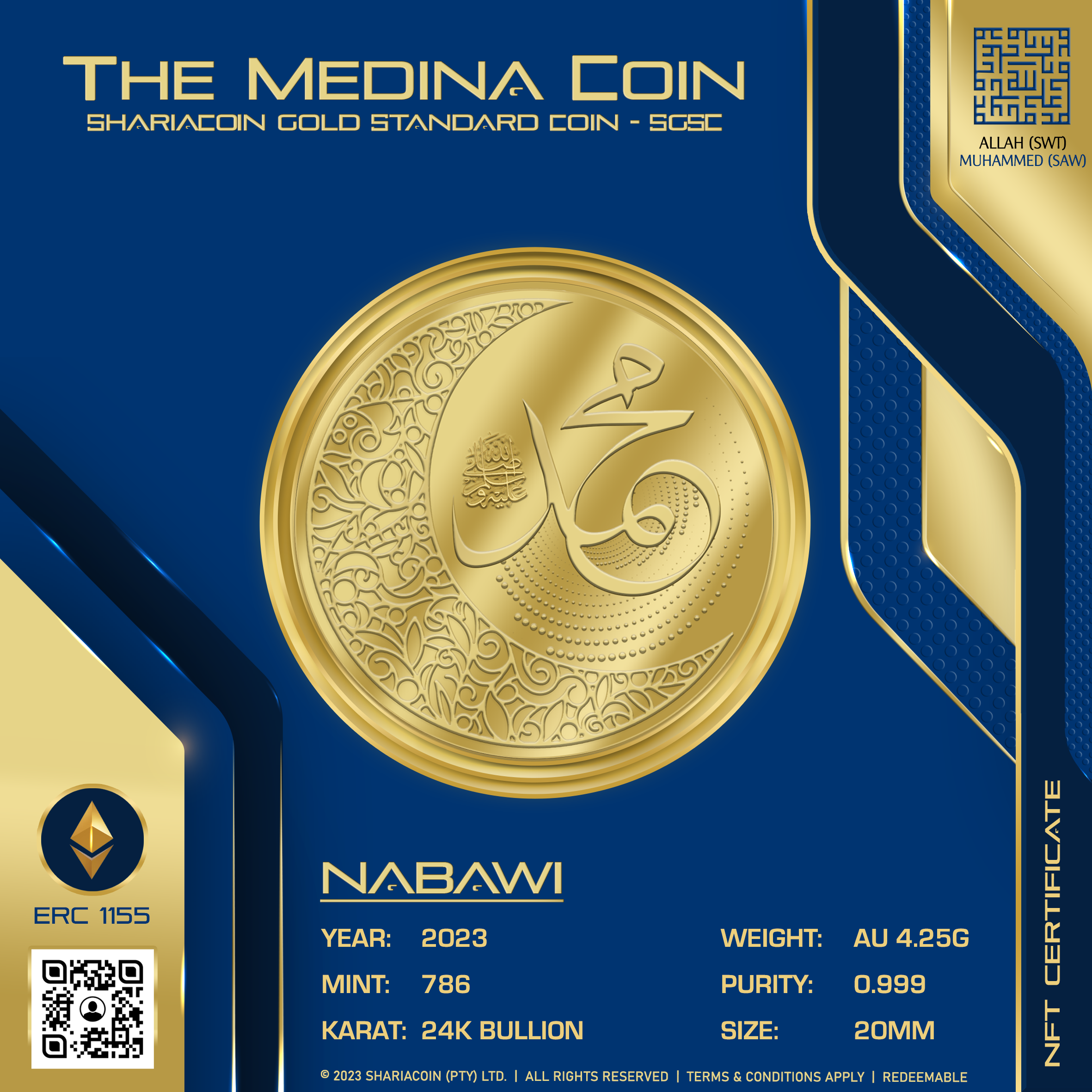 The Medina Coin Gold Coin NFT | NABAWI | BACK The Medina Coin Gold Coin NFT | NABAWI